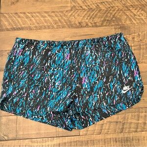 Nike | Women's Athletic Shorts - Bold Black, Blue & Pink Print